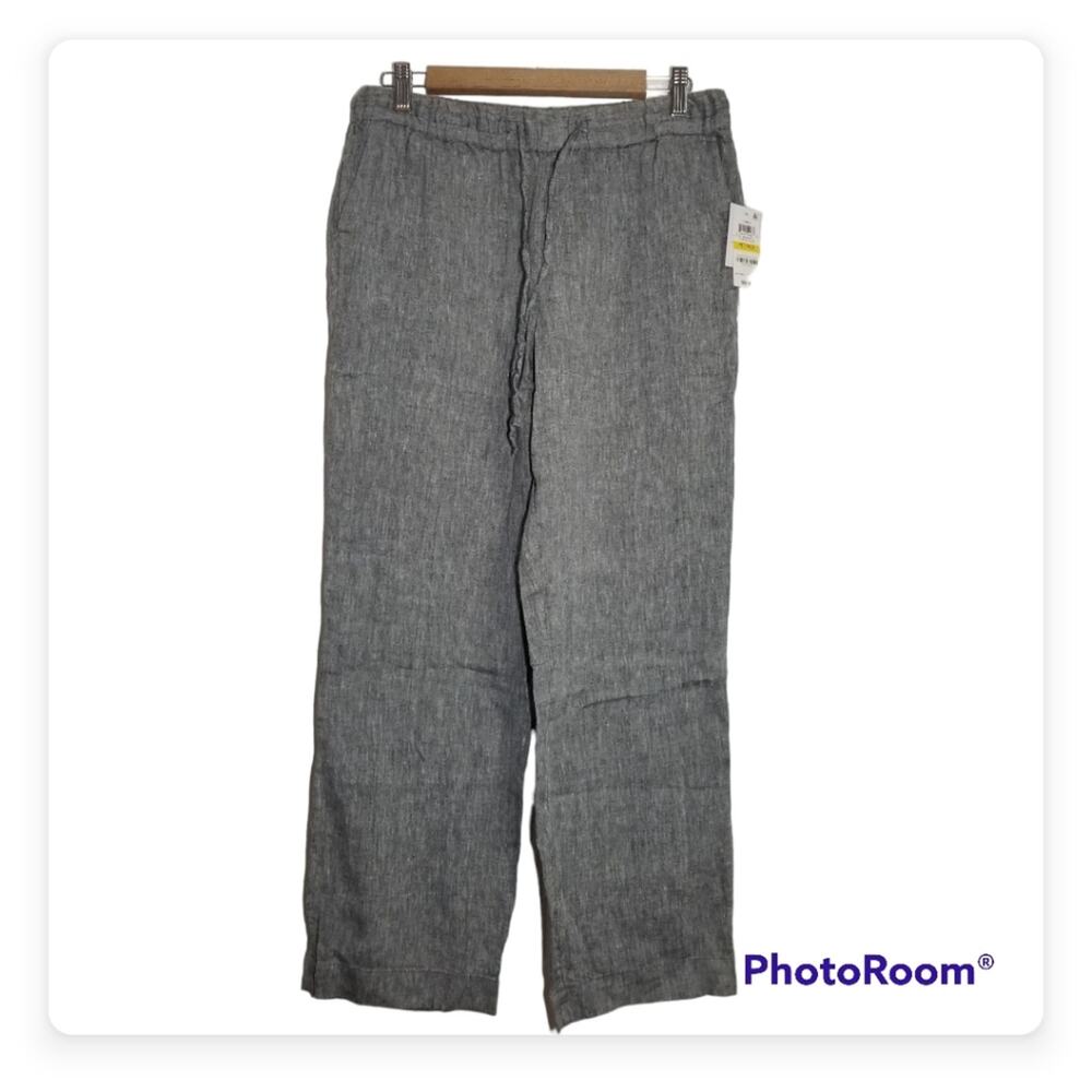 NWT Charter Club Grey Linen Pants Size Medium Petite Relaxed Summer Style